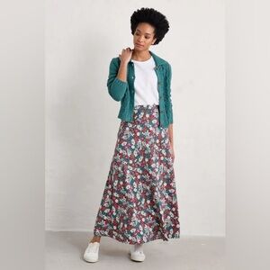 New Seasalt Cornwall Rose Maxi Skirt Flowery Painting Jersey Pull On Prairie